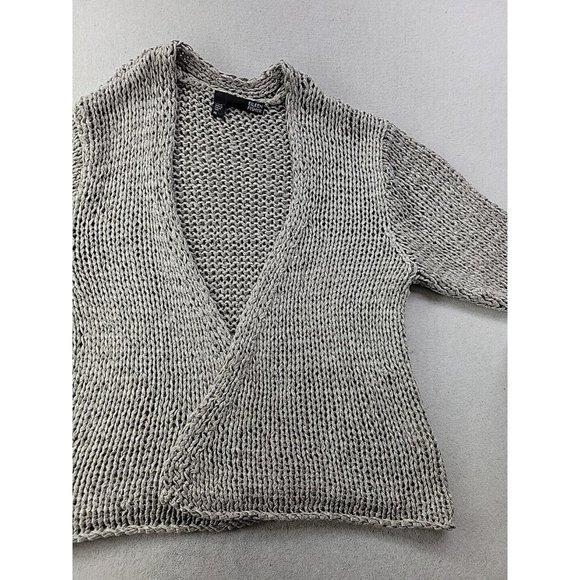 Eileen Fisher Women M Gray Open Cardigan Loose Knit Italian Yarn Sweater Crop - Picture 2 of 11